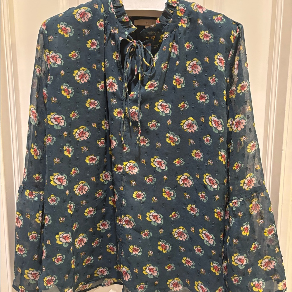 LOFT Blue Floral Blouse